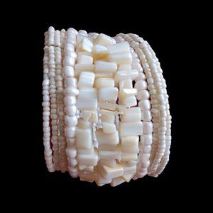 White Seashell Stacked Bead Bracelet